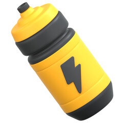 Yellow Water bottle with tunder sign 3D Icon Illustration. Low Poly Style