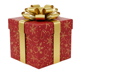 3D Render of Red Gift Box with Gold Ribbon and Bow Transparent