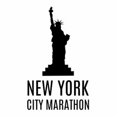 Happy New York City Marathon with a New York City silhouette. Perfect for t-shirt graphics, posters, prints, flyers, and postcards.