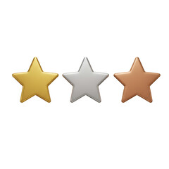 3d Render of Gold Silver Bronze Stars Rating Ranking Award