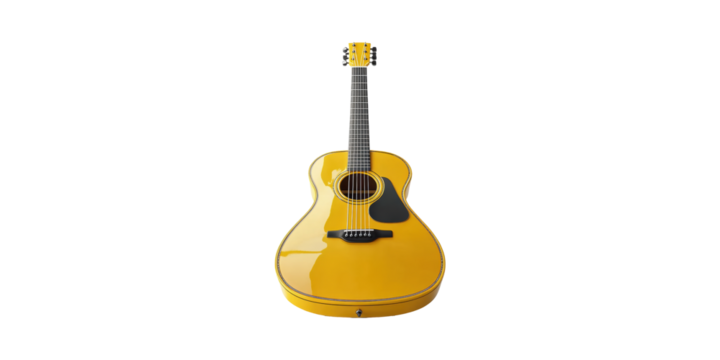 Yellow Acoustic Guitar. Musical Instrument For Performance And Learning Isolated On Transparent Background