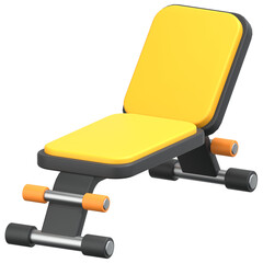 Yellow Workout bench 3D Icon Illustration. Low Poly Style