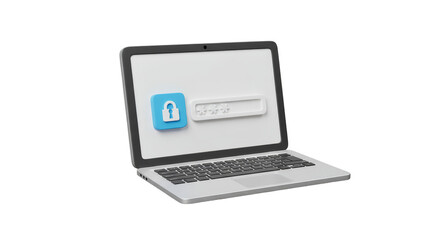 3D Render of Laptop with Security Password Access for Data Protection