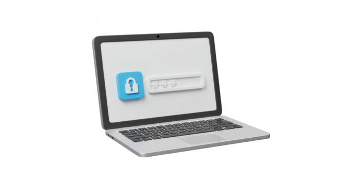 3D Render of Laptop with Security Password Access for Data Protection