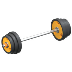 Black Yellow Long Barbell 3D Icon Illustration. Low Poly Style