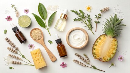 This image features a wellness retreat with a healthy breakfast and a relaxing spa treatment, including aromatherapy oils, candles, and bath decorations, for complete body care