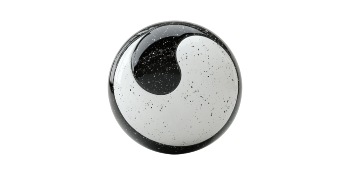 Yin Yang Symbol In Black And Glass Sphere. Balance And Harmony Concept Isolated On Transparent Background