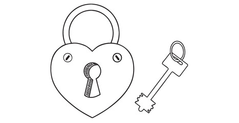 Black key and padlock line art