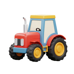 3D Render Red Tractor Vehicle for Farming Agriculture and Transport