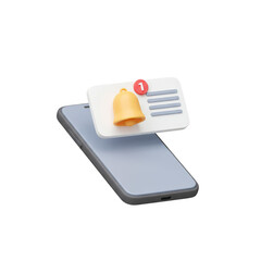 3D Render of Notification Bell on Mobile Phone Alert Message