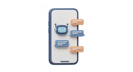 3d Rendering Mobile Chatbot Phone Messaging on Transparent Background