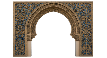 3D Render of Ornate Islamic Archway with Beige Frame on Transparent