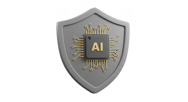 3d Rendered Shield with AI Chip for Enhanced Cyber Security