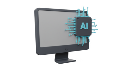 3D Rendering of AI Chip on Computer Transparent Background