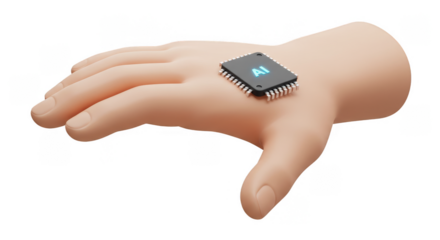 3D Rendering of AI Microchip on Human Hand Future Tech Concept