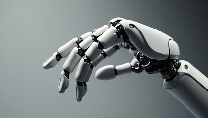 Close-up of the robot arm with white and black plating and complex  joints