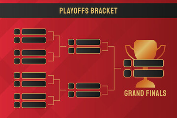 playoff bracket templates for esport and sports tournaments with a red and black color theme with gold lines.