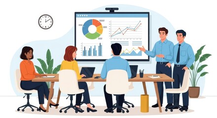 Business team having a meeting discussing charts and graphs in the office