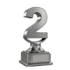 3d Rendered Silver Number Two Trophy on Transparent Background