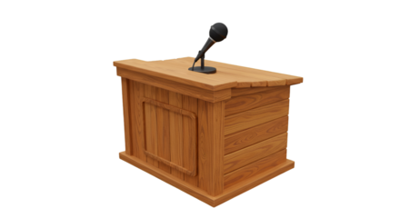 3D Rendering of Podium with Microphone in Wood Transparent Background