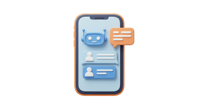 3D Render Smartphone Chatbot App with Modern Communication Technology - Powered by Adobe