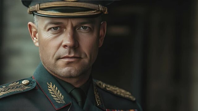 Commanding Presence: A serious officer in uniform, embodies authority and leadership. The portrait exudes a sense of duty and dedication.