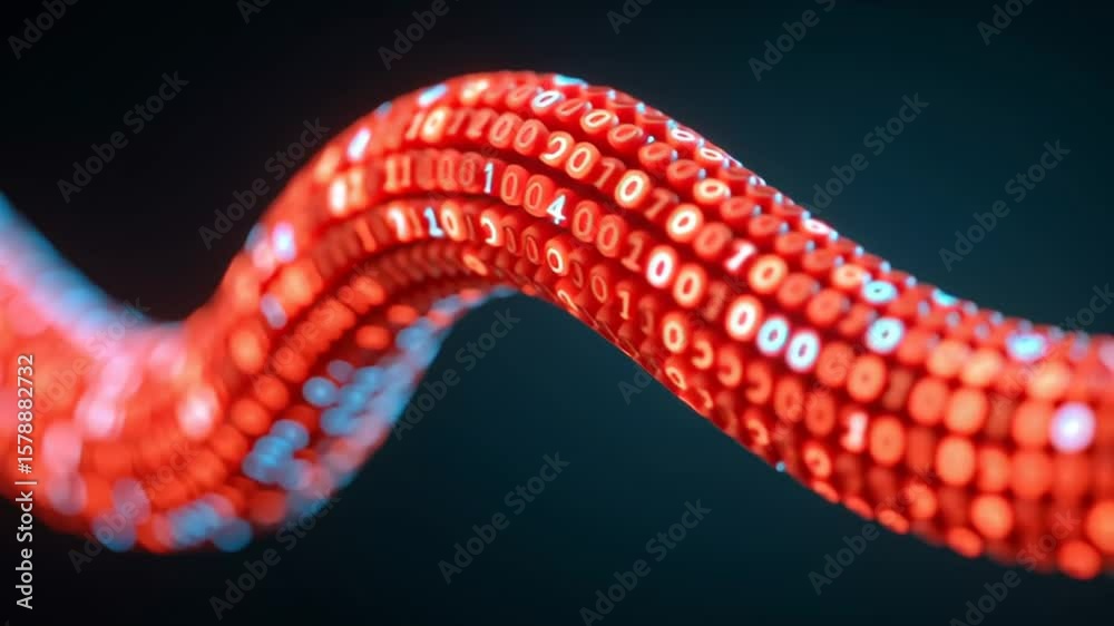 Poster dynamic wave of binary data flowing in red and blue