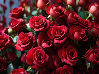 Obraz premium Close-up of a bouquet of crimson roses