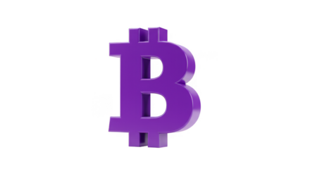 3D Rendering Purple Bitcoin Symbol Crypto Currency Isolated Transparent