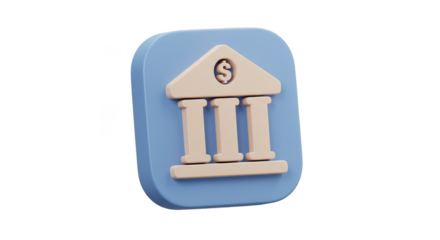 3D Rendering of Finance Bank Building Icon on Transparent Background