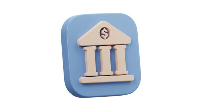 3D Rendering of Finance Bank Building Icon on Transparent Background