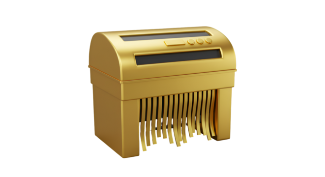 3D Rendering of Gold Shredder Machine for Document Security on Black
