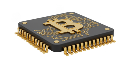 3D Rendering Golden Bitcoin Chip Modern Tech Isolated Background
