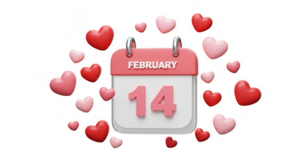 3D Valentine Calendar with Hearts Day February Date Transparent