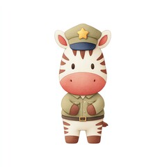 Adorable Watercolor Zebra in Uniform, Standing Proudly Against a White Background. A charming illustration perfect for childrens books.