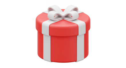 3D Rendering of Red Gift Box Tied with White Ribbon Bow PNG