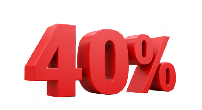 3D Rendering of Red 40 Percent Symbol on Transparent Background