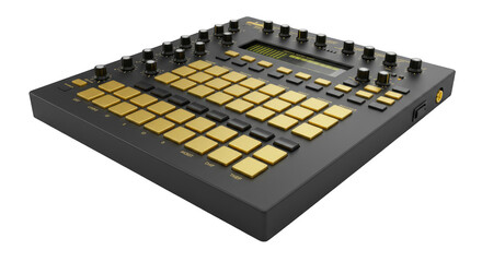 3D Rendering Synth with Metallic Gold Pads Transparent Background