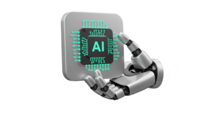 3D Rendering AI Hand Holds Glowing Chip Tech Future Automation
