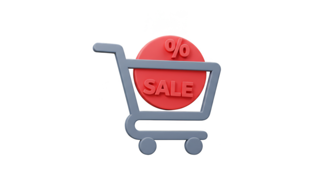 3d Sale Shopping Cart Shows Discount Offer on Transparent Background