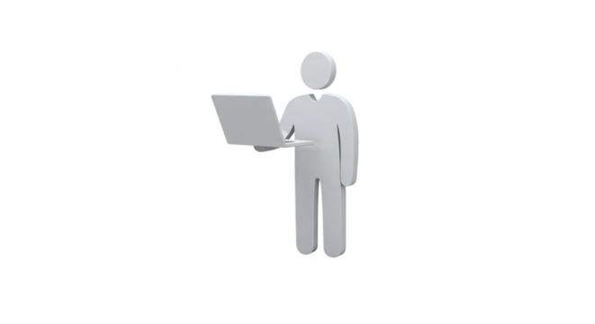 3D Silhouette of Man Holding Laptop Business Technology Work