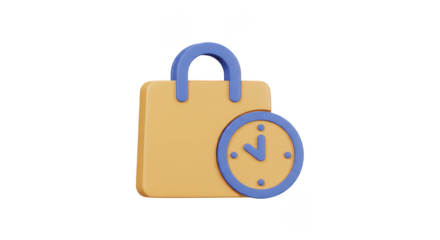 3D Shopping Bag Deadline Clock Icon Time Management Retail