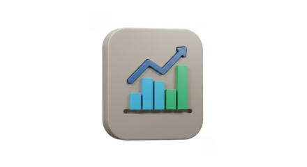 3D Statistics Graph Icon Business Growth Chart with Transparent BG