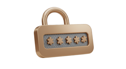 3D Rendering Golden Padlock Password for Security Transparent BG