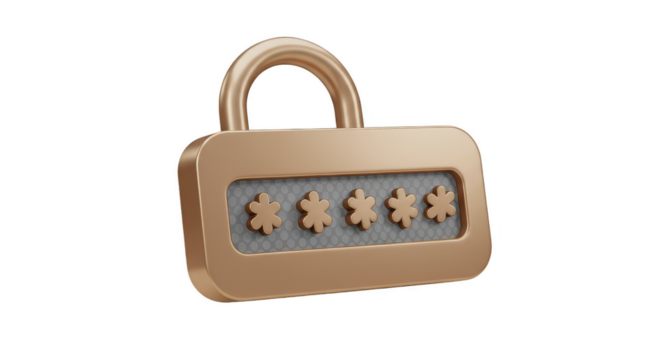 3D Rendering Golden Padlock Password for Security Transparent BG