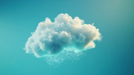 Naklejka premium Single fluffy cloud raining light particles against a teal sky.