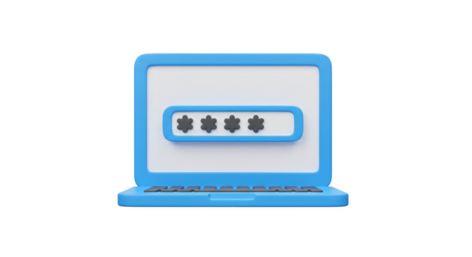 3d Rendering Laptop with Password Security Data Protection