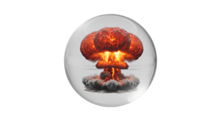 3D Rendering Nuclear Atomic Explosion in Bubble PNG Background