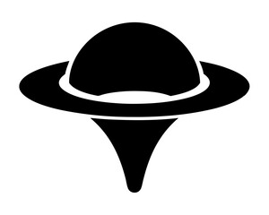 Minimalist vector design depicting a ringed planet with a sharp pointy bottom