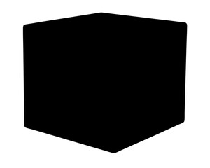 A simple isolated black cube on a white background with soft edges